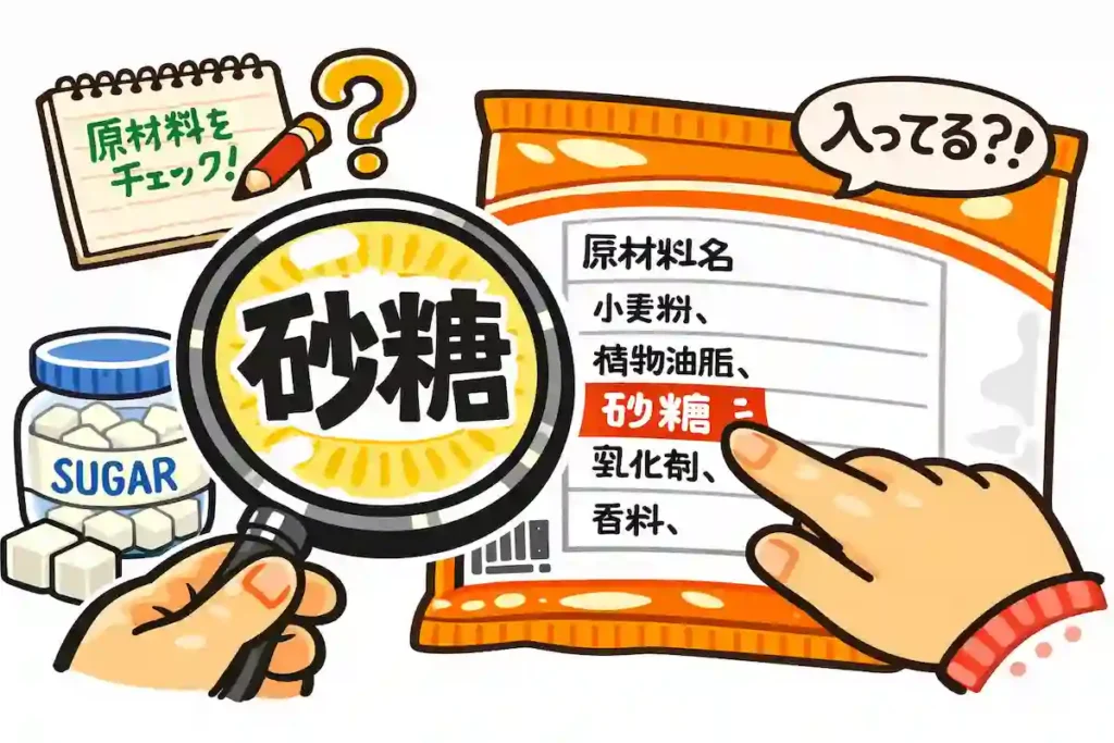 パッケージの裏の原材料名を確認するイメージ図
